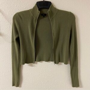 Debut Ribbed Knit Crop Zip-Up Sweater | Mock Neck Cardigan